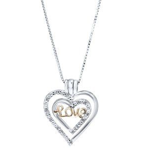 Love design heart-shape 0.07 carat pendant necklace in 925 sterling silver